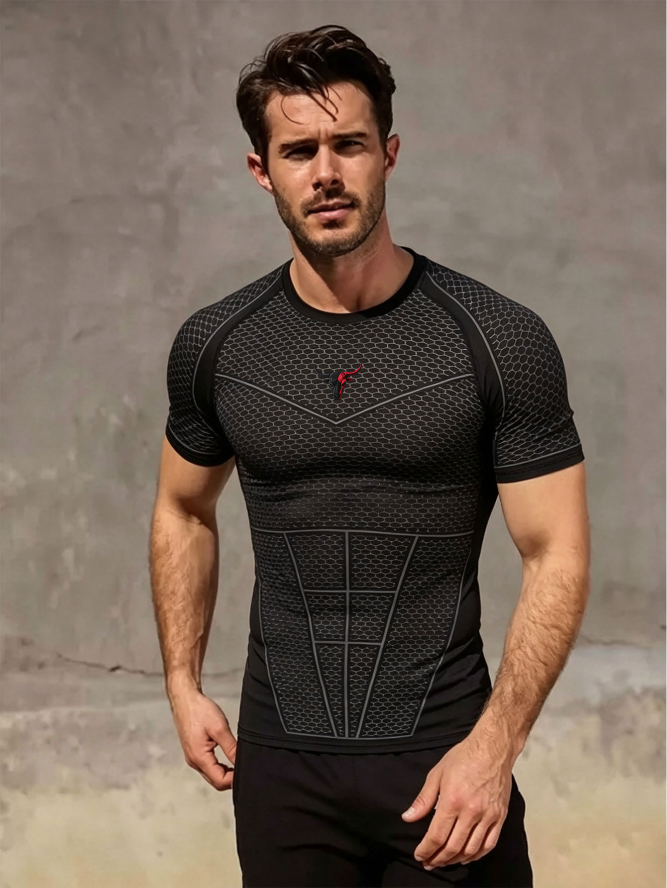Outdoor Sport.Hub - ジムハブ プリント メンズ コンプレッションTシャツ ワークアウト スポーツ
