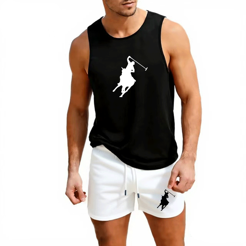 Outdoor Sportswear - ヨーロッパメンズサマーベスト＆ショーツセット 2ピース アウトドアジョギング アスレチックスポーツウェア ファッション トレンド