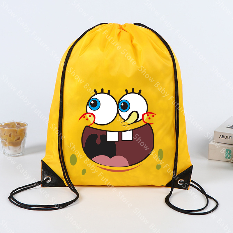 Outdoor Sport Backpack - 43 × 34 センチメートルスポンジボブ巾着バッグ男の子用漫画アウトドアスポーツ防水バックパックバンドルポケットテリレンバッグアニメギフト