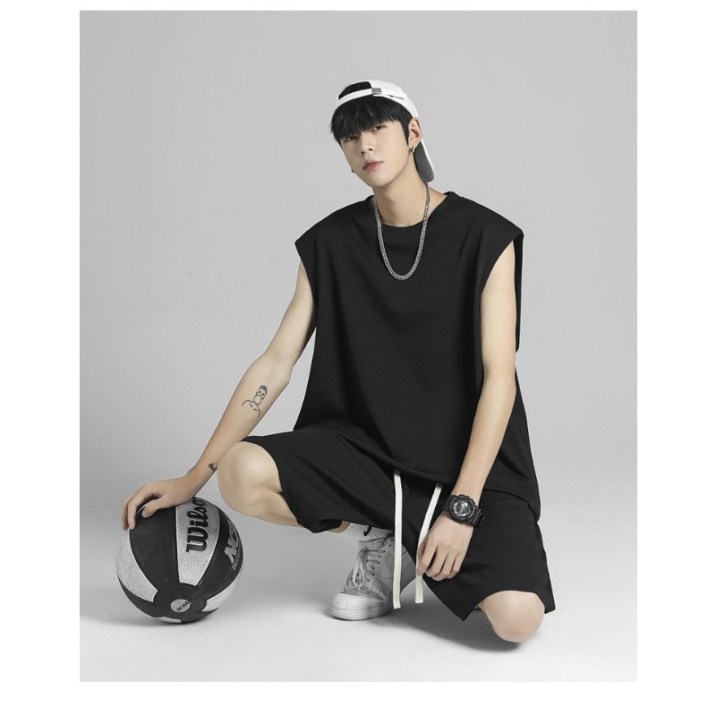 Outdoor Sportswear - ストリートヒップホップメンズアイスシルク速乾ノースリーブベストショーツツーピースセットカジュアルスポーツバスケットボールデイリーアウトドアウェア