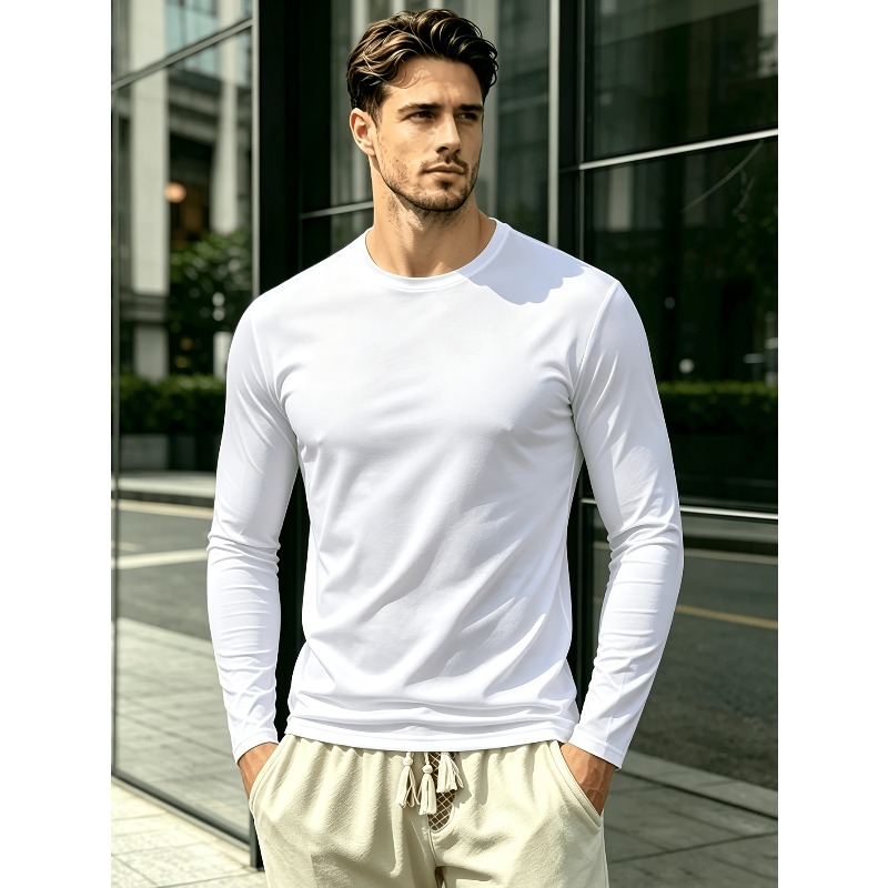 Outdoor Sportswear - 無地のラウンドネック長袖Tシャツ。 アウトドアスポーツ用カジュアルTシャツ、カジュアルアウトドアウェア、ジム用シェイピングトップ。 ファッショナブル