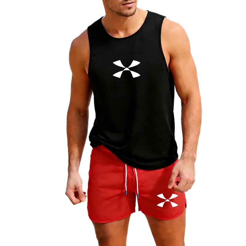 Outdoor Sportswear - 屋外ジョギングスポーツウェアメンズベスト + ショーツ 2 ピース夏カジュアルファッショントレンドセットビーチサーフィンメンズスーツヨーロッパサイズ