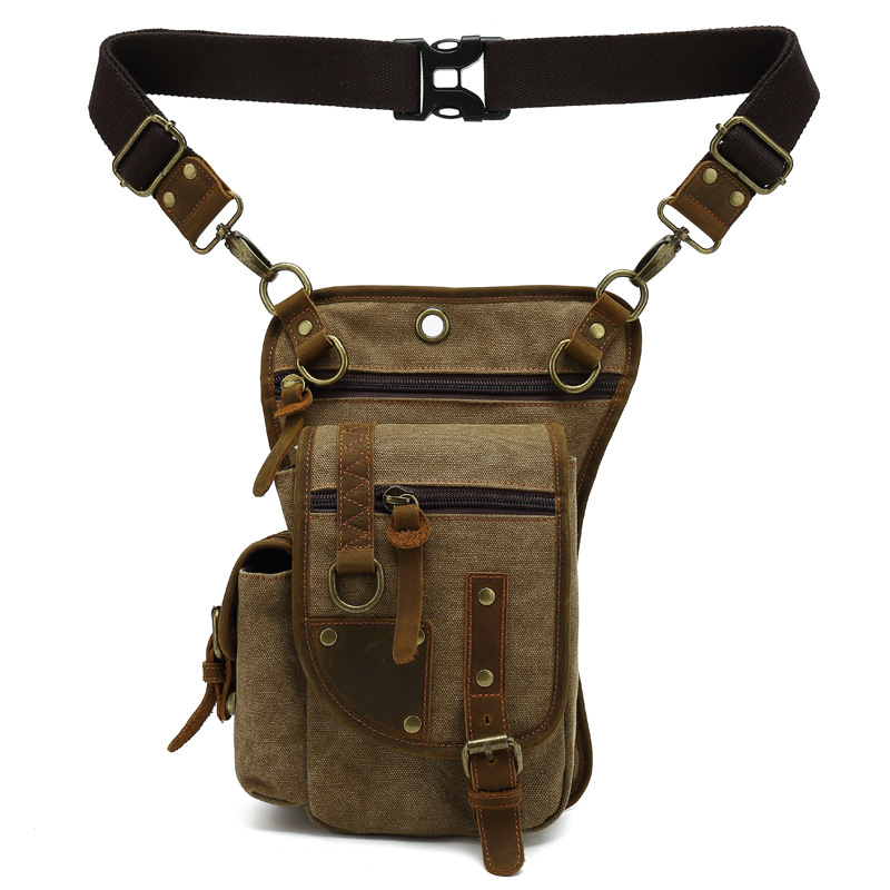 Outdoor Sport Bag - 男性と女性のためのキャンバスドロップレッグバッグハイパック、マルチポケットウエストファニーパック、アウトドアスポーツ、サイクリング、ウエストバッグ