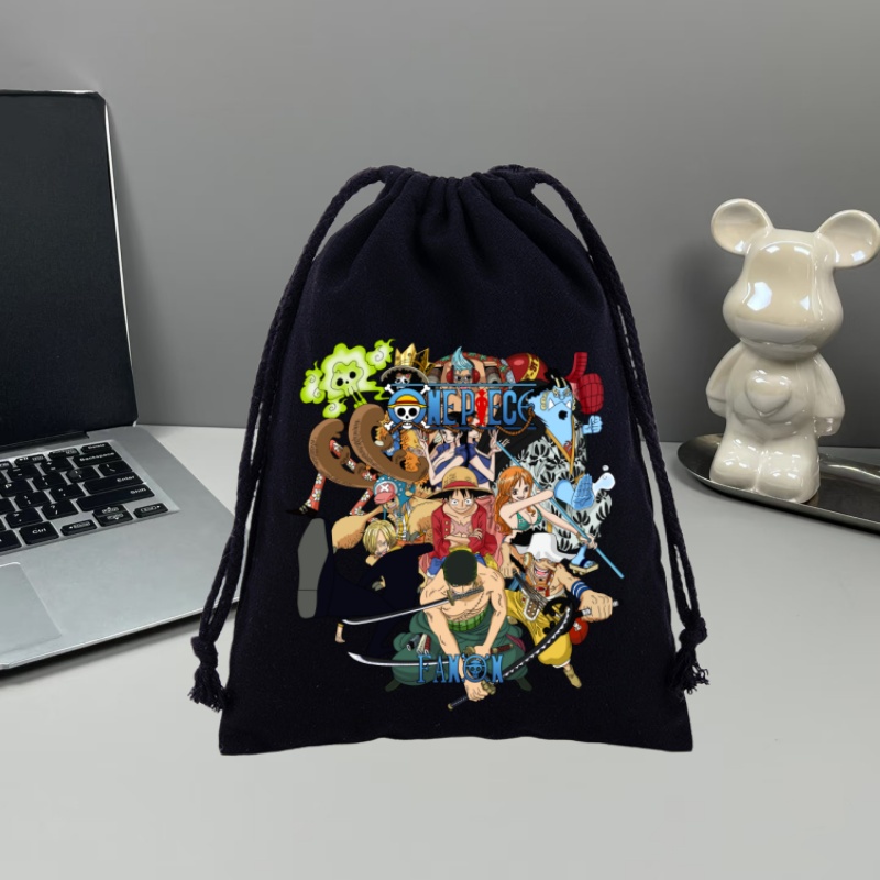 Outdoor Sport Backpack - アニメワンピース巾着バックパックルフィロロノア・ゾロキャンディプリントキャンバスジムバッグ旅行収納バッグ学生の誕生日プレゼント