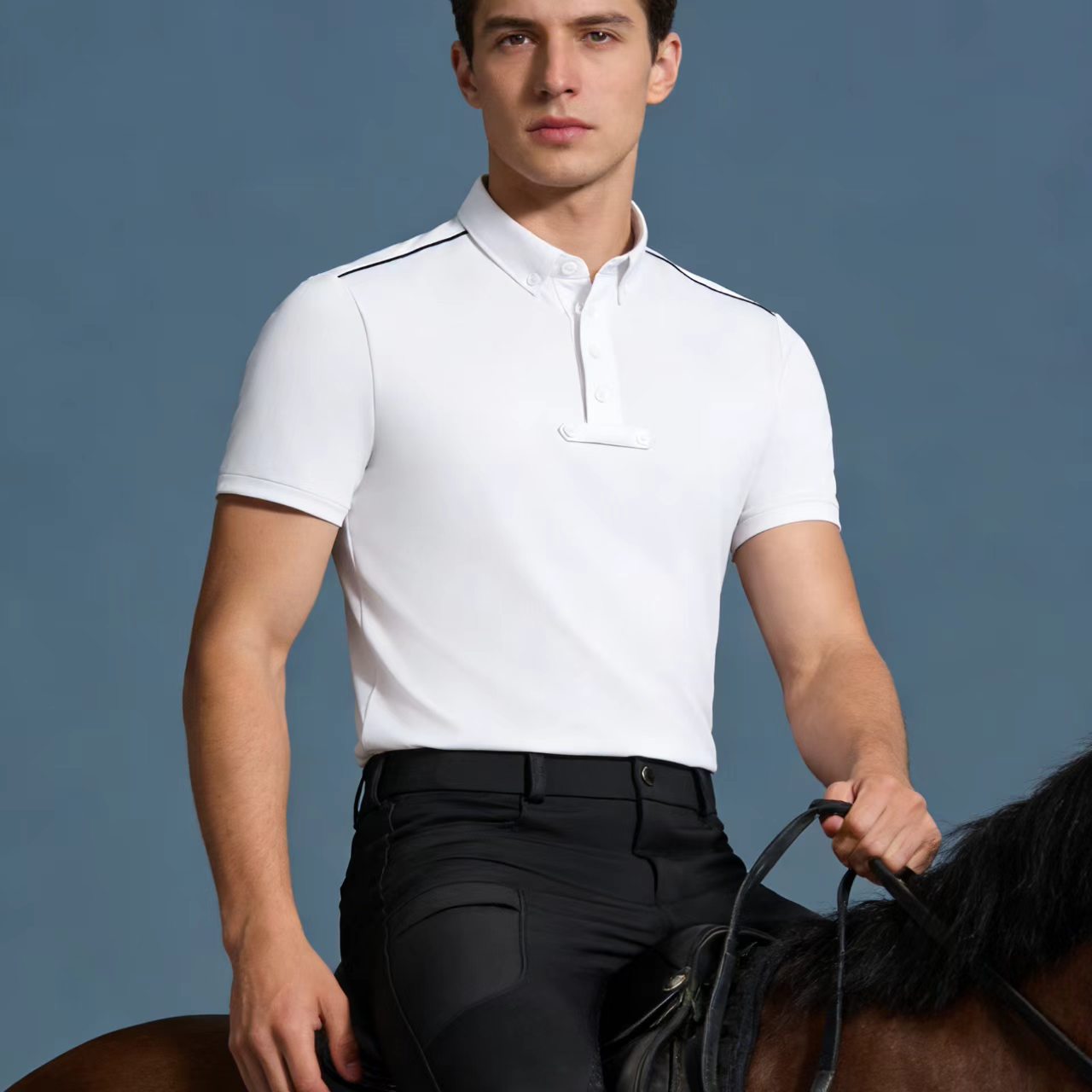 メンズ乗馬用ニットポロシャツ、ライダー服、ストレッチスリムフ - Polo Shirt Equestrian のレビューと価格