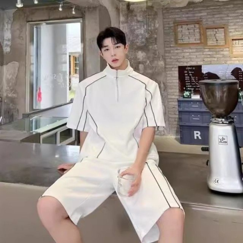 韓国風メンズスポーツウェアセット ルーズフィット ハーフジッ - Outdoor Sportswear のレビューと価格