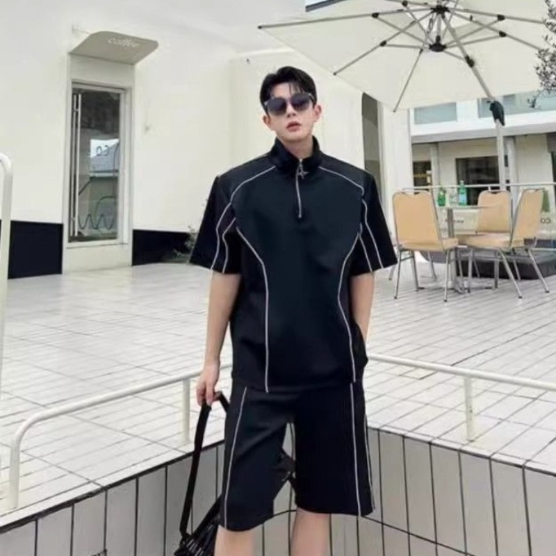 韓国風メンズスポーツウェアセット ルーズフィット ハーフジッ - Outdoor Sportswear のレビューと価格