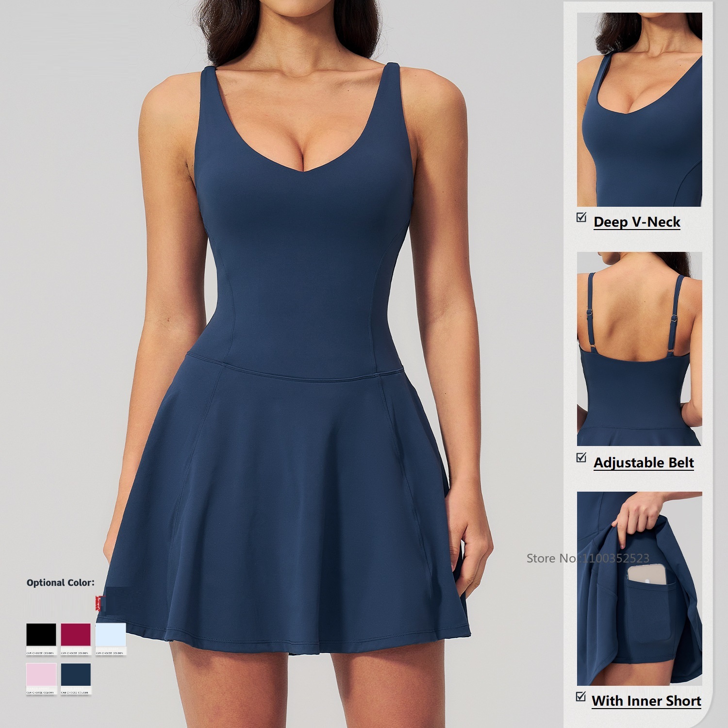 女性用速乾ノースリーブスポーツドレス Vネックセクシーゴルフ - Outdoor Sport Dress のレビューと価格