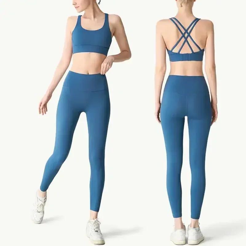 レディース2ピースヨガセット セクシーなクロスバック調整可能 - Outdoor Sport Leggings のレビューと価格