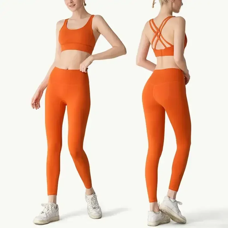 レディース2ピースヨガセット セクシーなクロスバック調整可能 - Outdoor Sport Leggings のレビューと価格