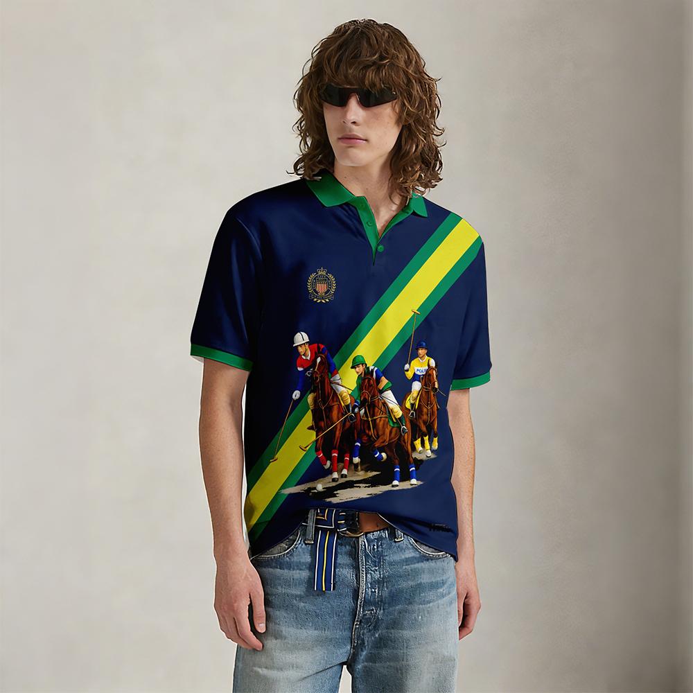 新しい黒と白のストライプポロシャツメンズ WIFRU 夏馬術 - Polo Shirt Equestrian のレビューと価格